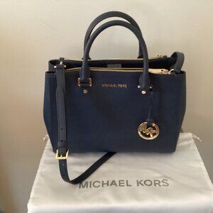 Michael Kors Sutton Saffiano Leather Navy Satchel Crossbody Tote